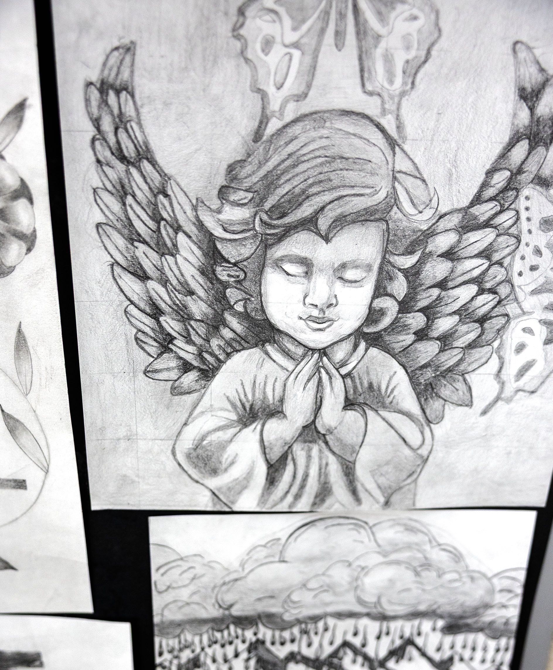 Pencil drawings like this angel are done by incarcerated youth and decorate the hallways inside Salt Lake Valley Youth Center. 